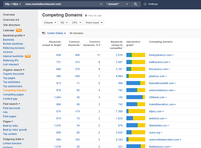 Competing domains overview from Ahrefs